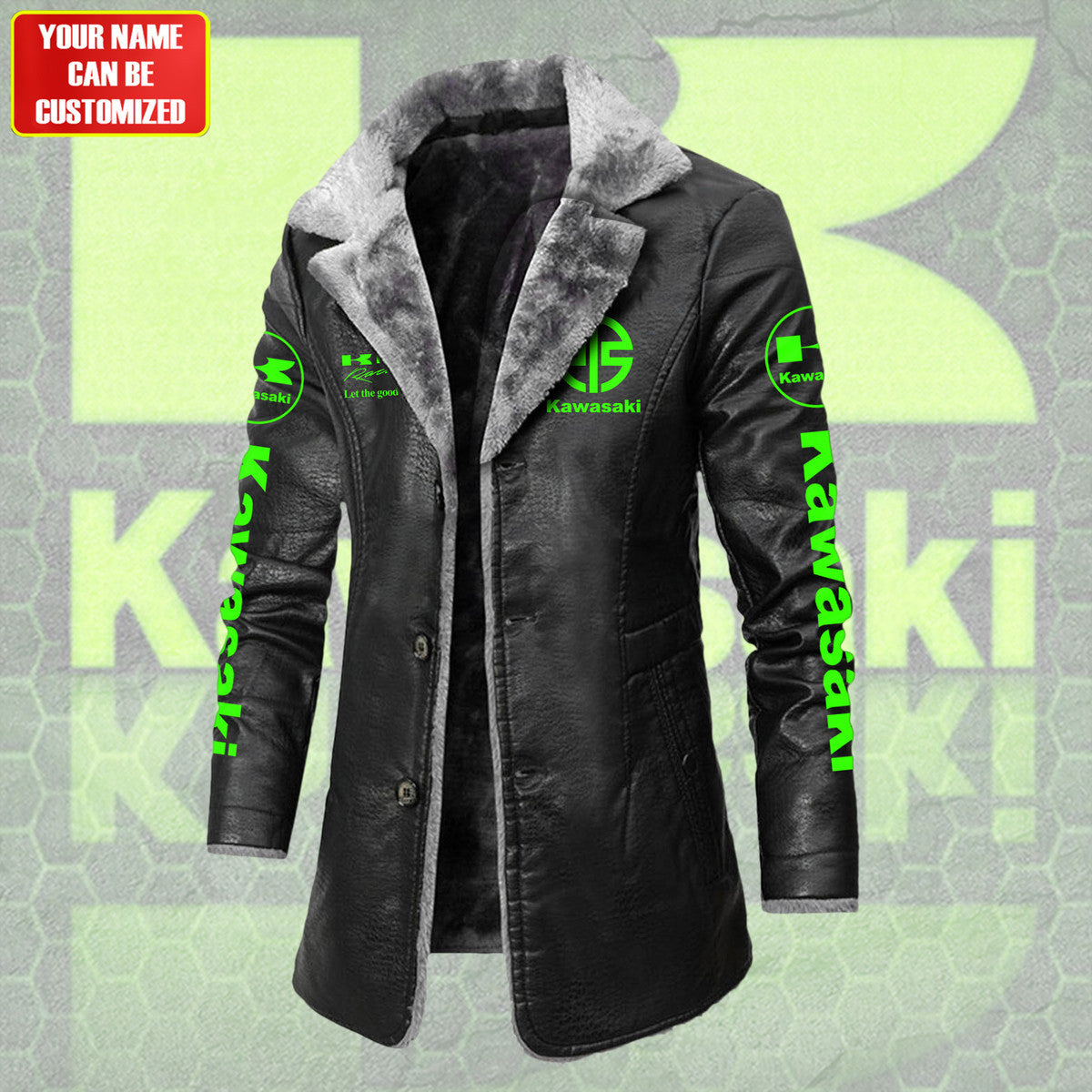 Personalized KW Leather Fleece Winter Coat S051204