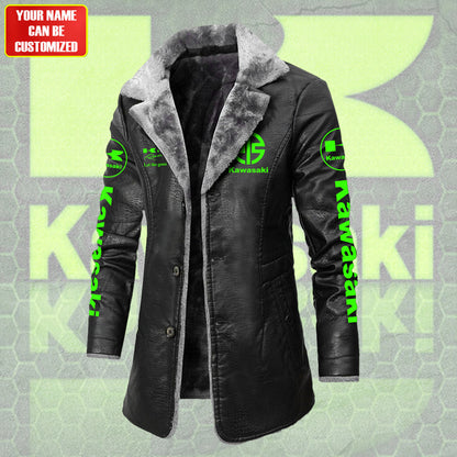 Personalized KW Leather Fleece Winter Coat S051204