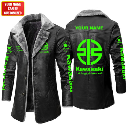 Personalized KW Leather Fleece Winter Coat S051204