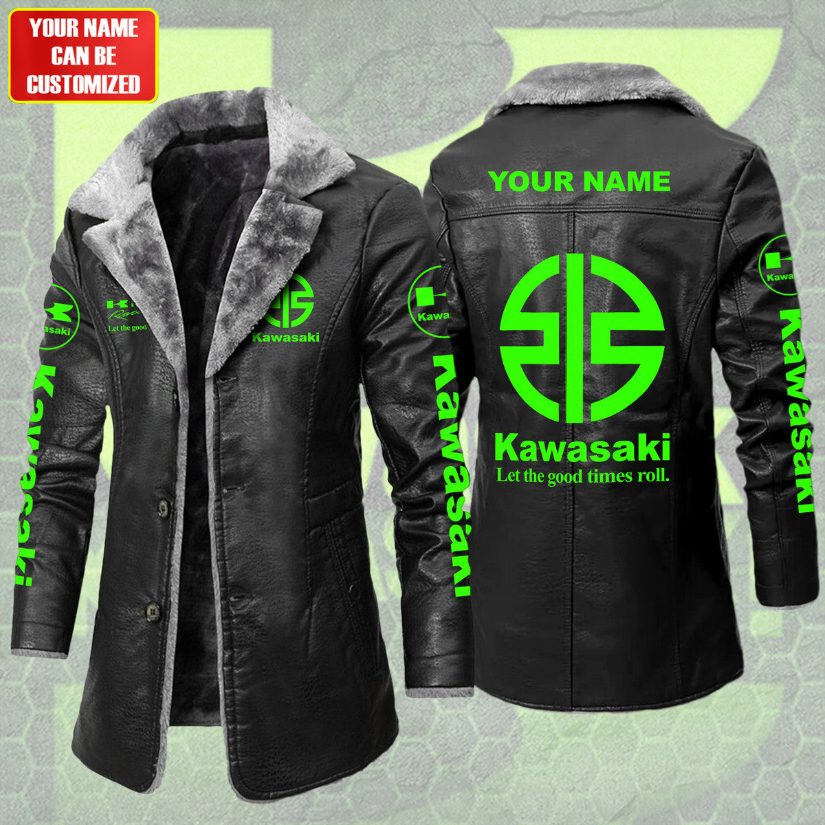 Personalized KW Leather Fleece Winter Coat S051204