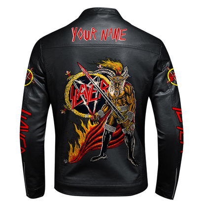 Personalized SL Show no mercy Leather Bomber Stand Collar Jacket P131202