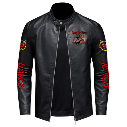 Personalized SL Show no mercy Leather Bomber Stand Collar Jacket P131202