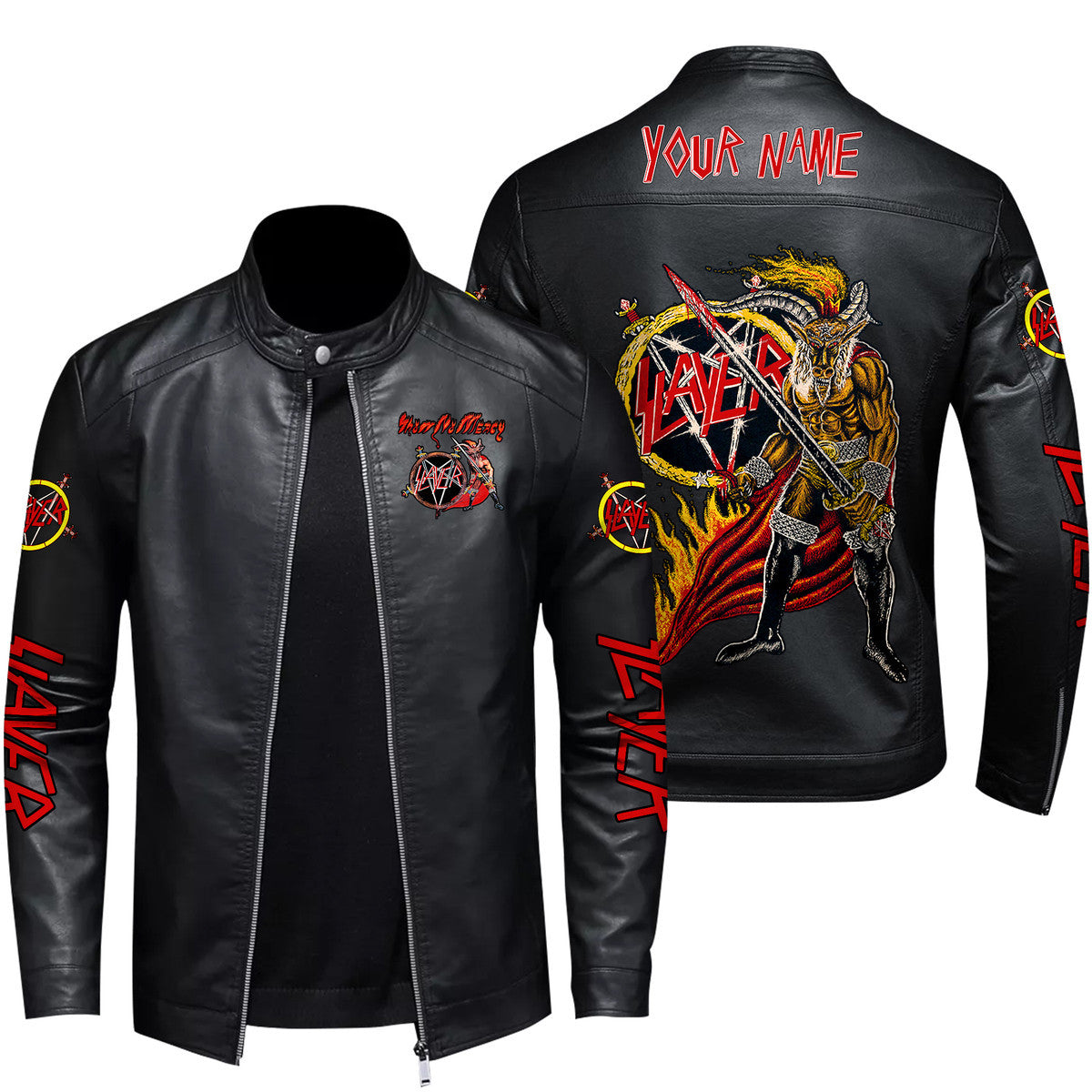 Personalized SL Show no mercy Leather Bomber Stand Collar Jacket P131202