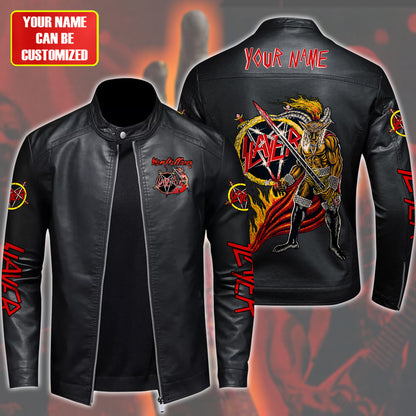 Personalized SL Show no mercy Leather Bomber Stand Collar Jacket P131202