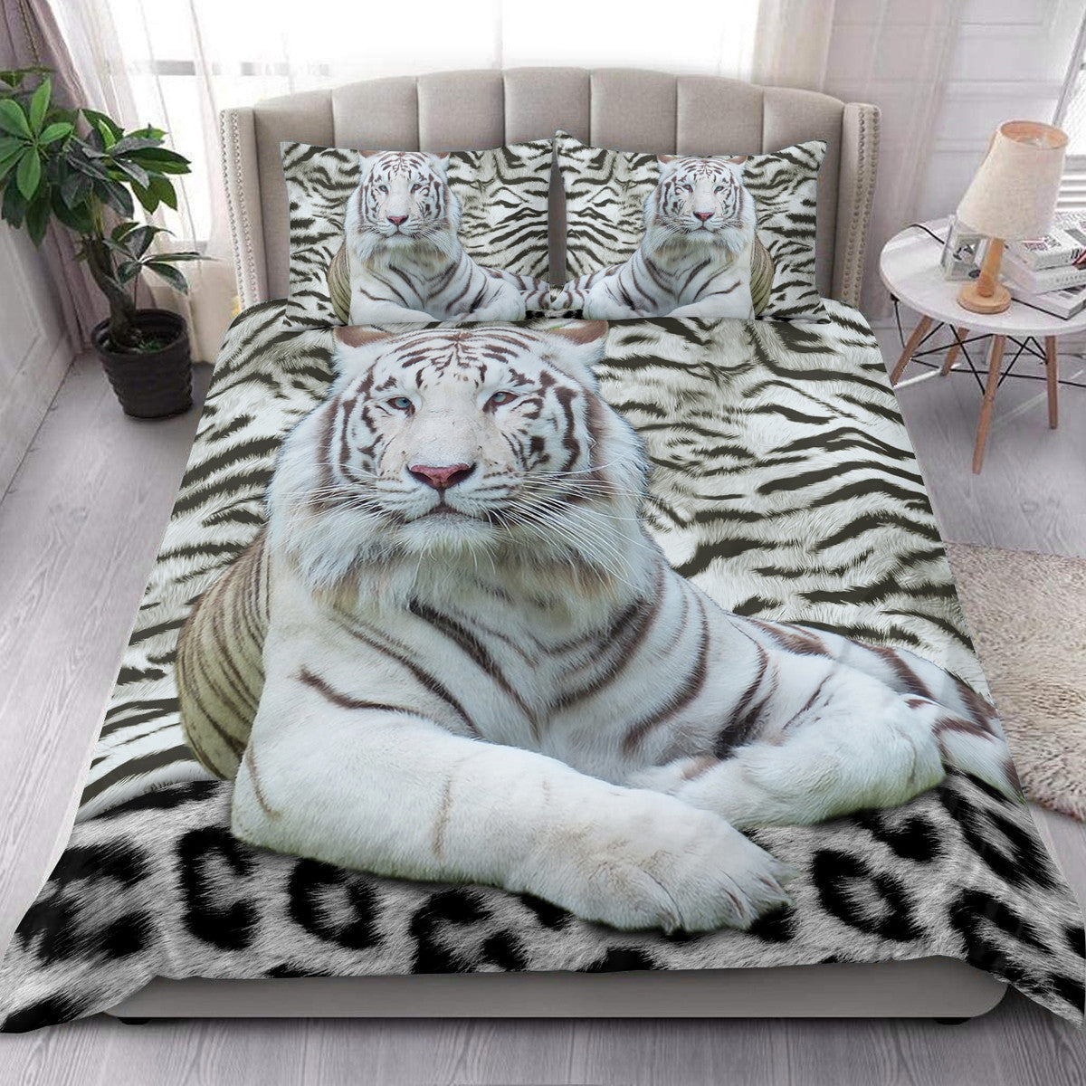 Cool White Tiger Q8 All Over Printed Bedding Set Q050109