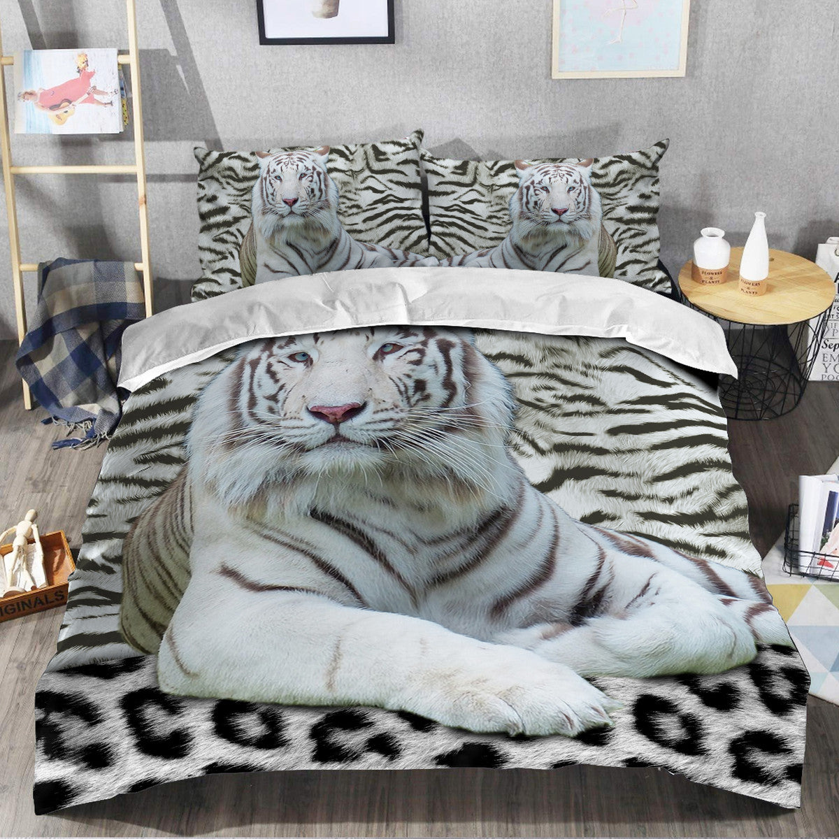 Cool White Tiger Q8 All Over Printed Bedding Set Q050109