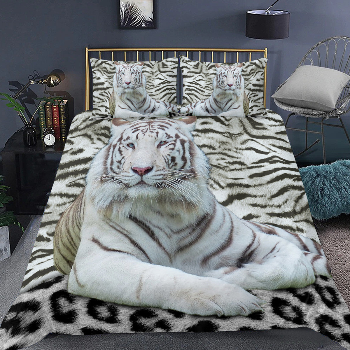 Cool White Tiger Q8 All Over Printed Bedding Set Q050109