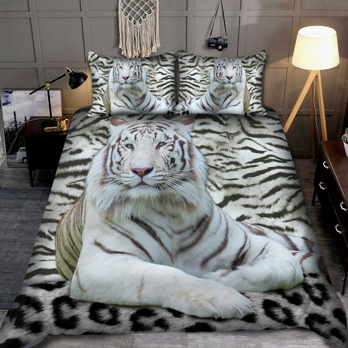 Cool White Tiger Q8 All Over Printed Bedding Set Q050109