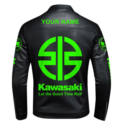Personalized KW Leather Bomber Stand Collar Jacket S120110