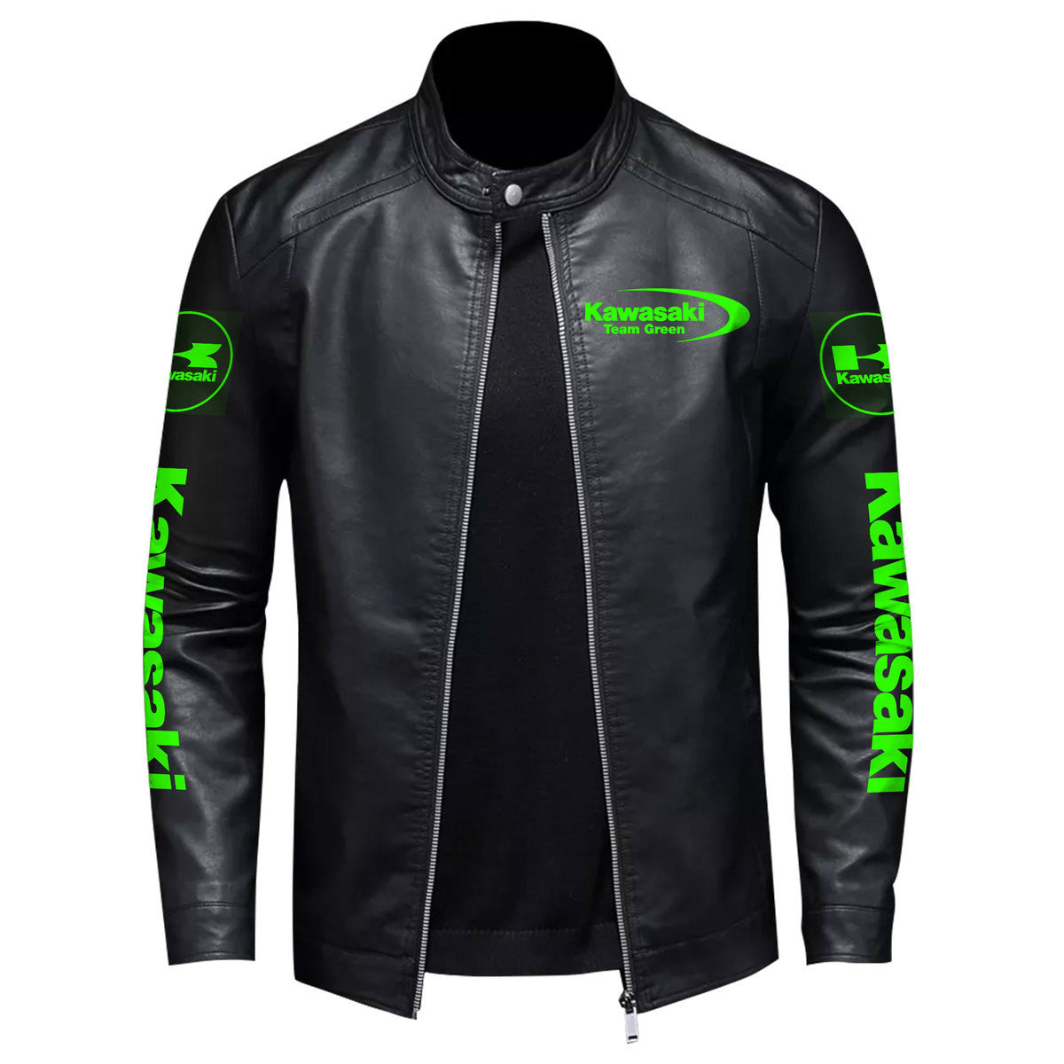 Personalized KW Leather Bomber Stand Collar Jacket S120110