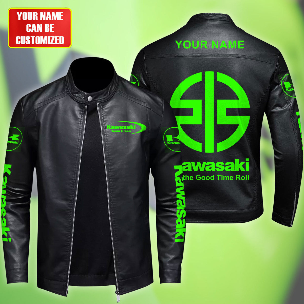Personalized KW Leather Bomber Stand Collar Jacket S120110