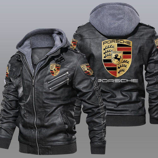 Pors Leather Jacket With Hood Black