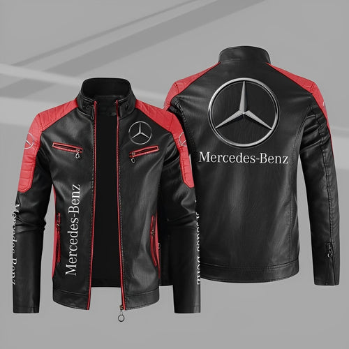 Merc AMG Leather Biker Jacket Red Sleeves
