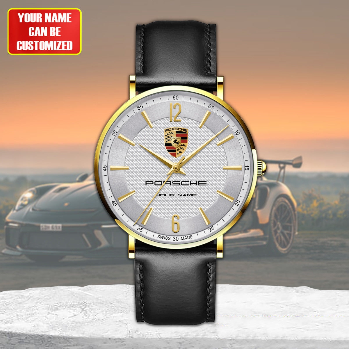 Personalized Pors Quartz Leather Watch P110305