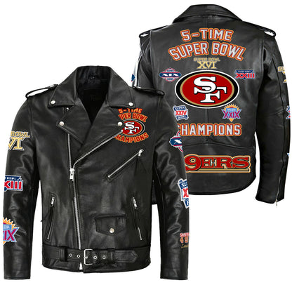 SF49 Super Bowl Zipper Vintage Leather Jacket Q290301