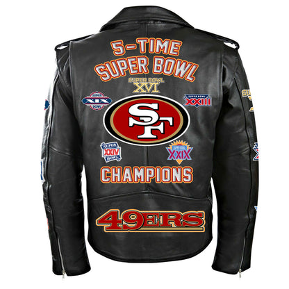 SF49 Super Bowl Zipper Vintage Leather Jacket Q290301