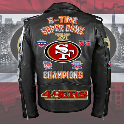 SF49 Super Bowl Zipper Vintage Leather Jacket Q290301