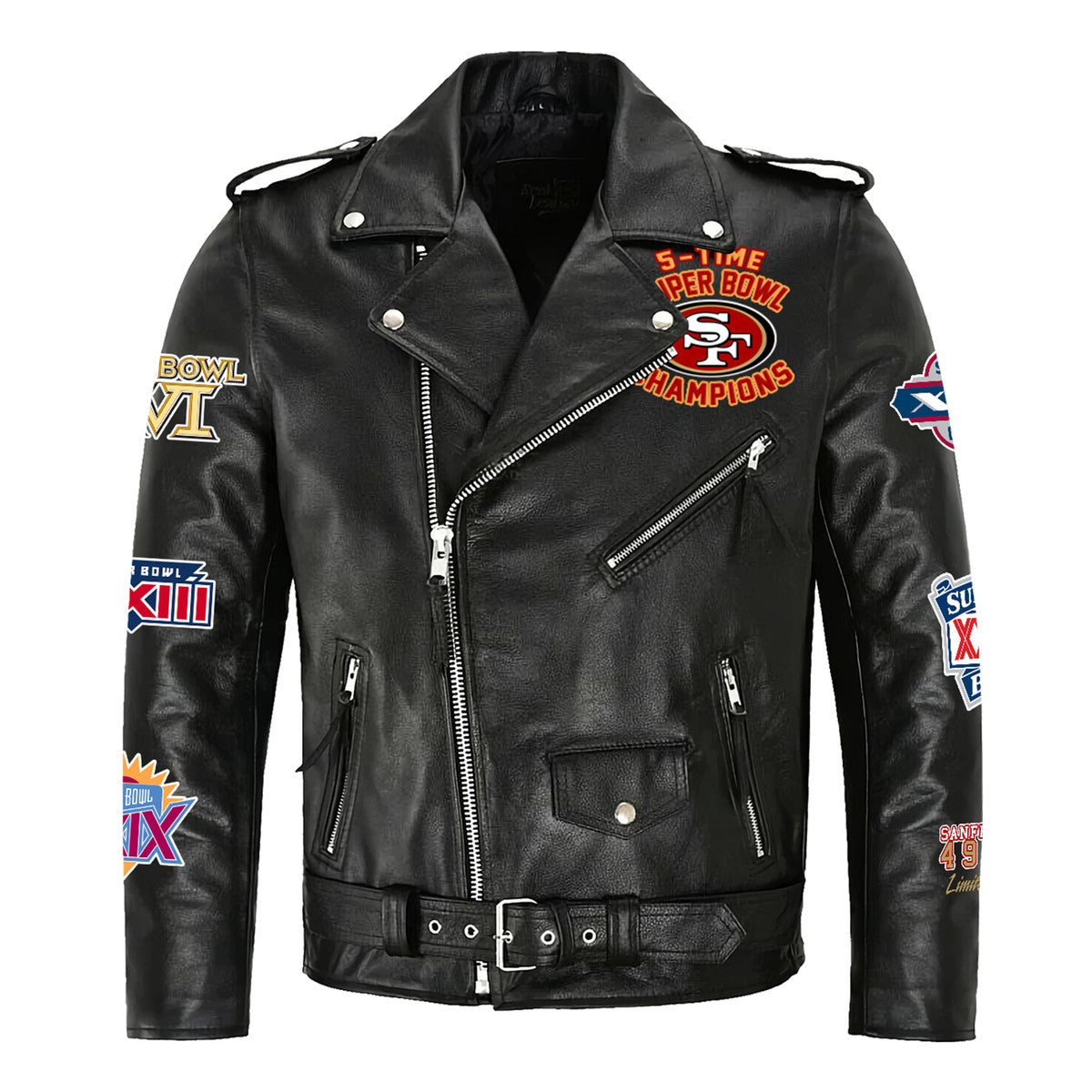 SF49 Super Bowl Zipper Vintage Leather Jacket Q290301