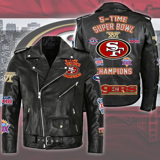 SF49 Super Bowl Zipper Vintage Leather Jacket Q290301