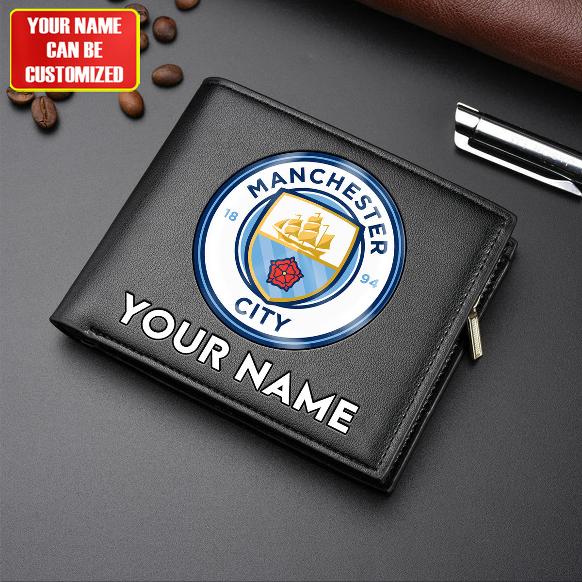 Personalized Manchester City Leather Wallet Q110405