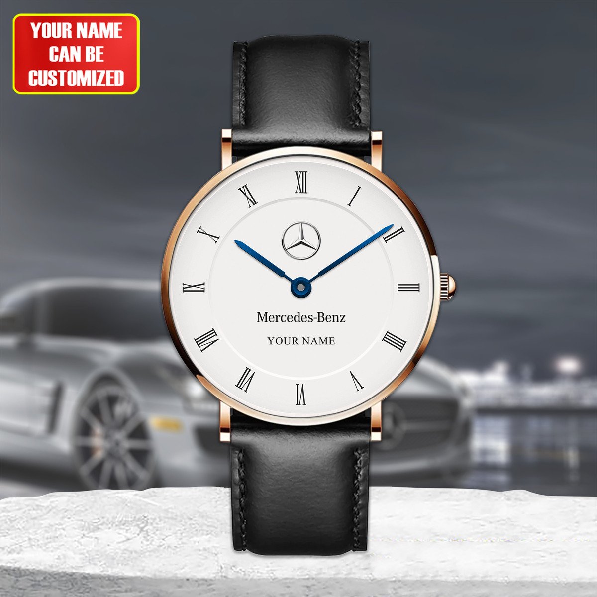 Personalized Merc Blue Quartz Leather Watch P300505