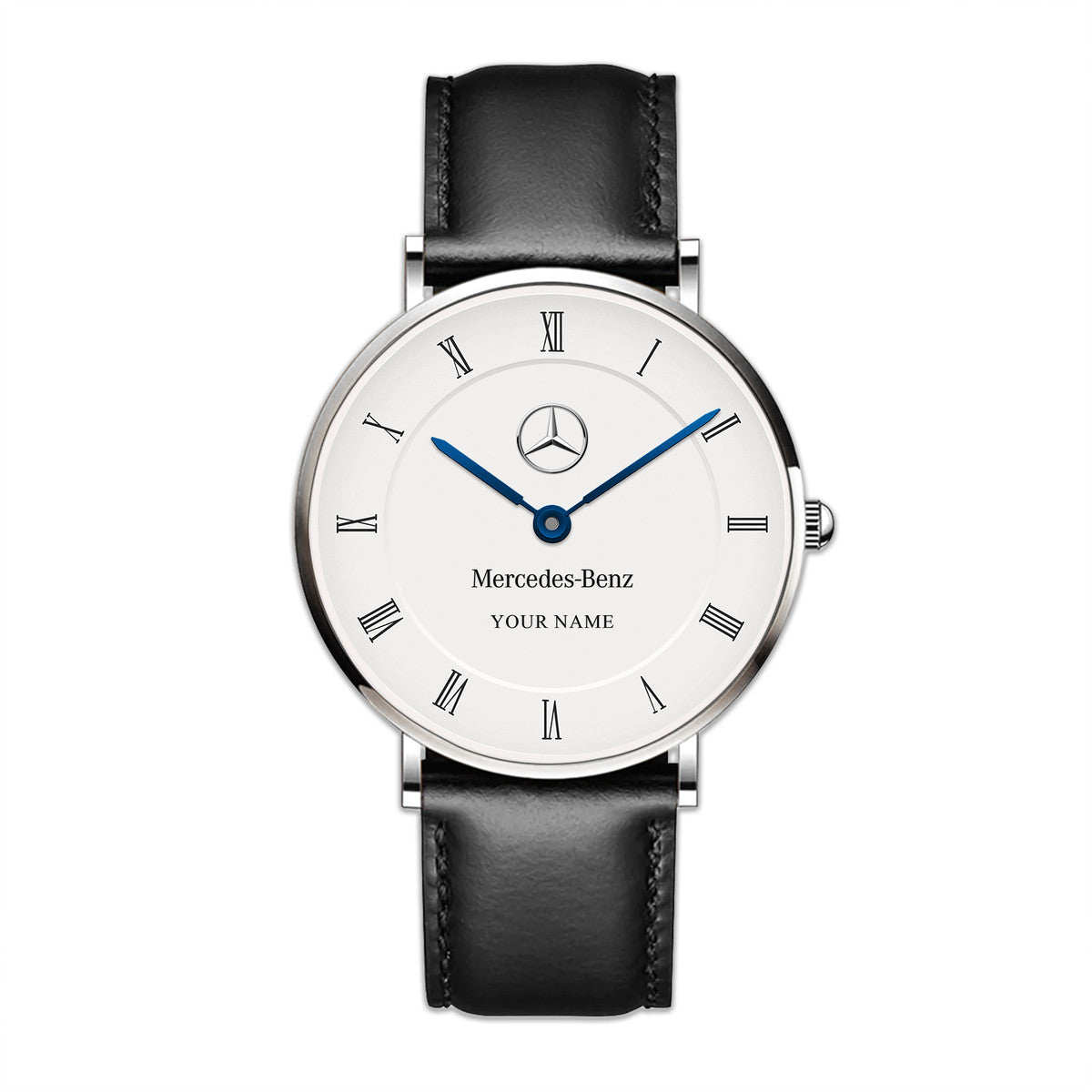 Personalized Merc Blue Quartz Leather Watch P300505