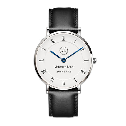Personalized Merc Blue Quartz Leather Watch P300505
