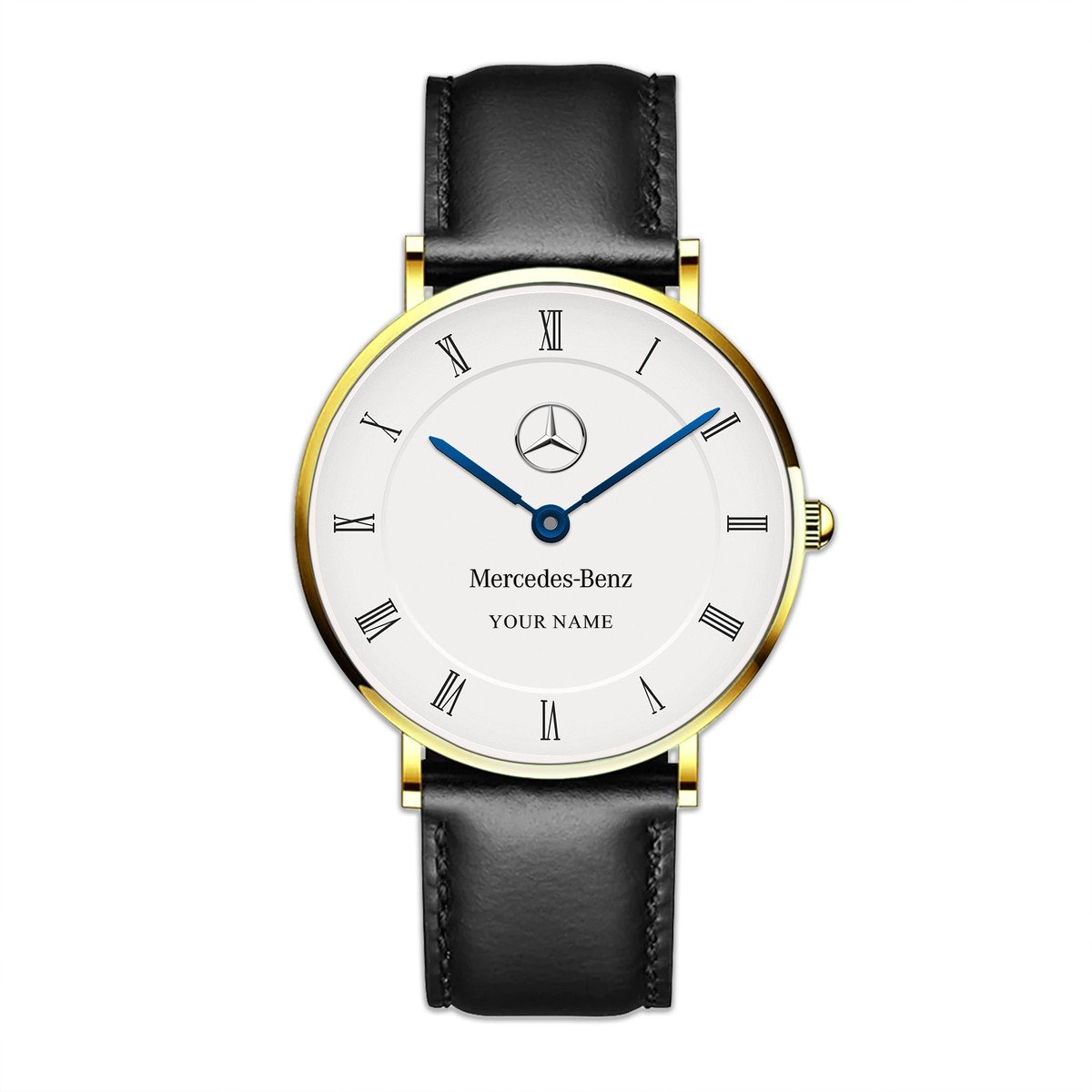 Personalized Merc Blue Quartz Leather Watch P300505