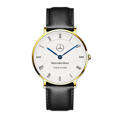 Personalized Merc Blue Quartz Leather Watch P300505