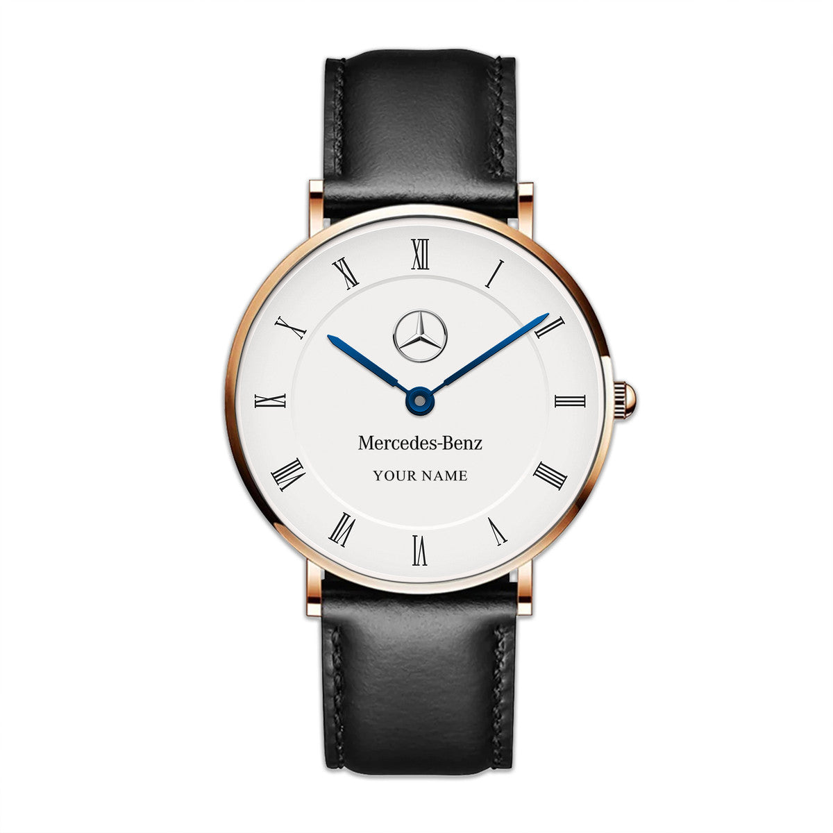 Personalized Merc Blue Quartz Leather Watch P300505
