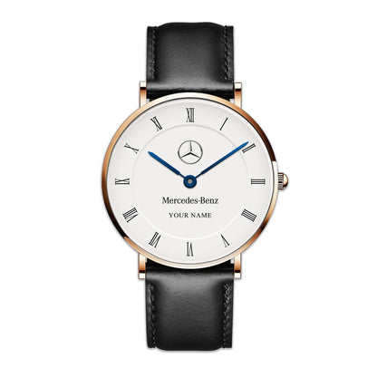 Personalized Merc Blue Quartz Leather Watch P300505