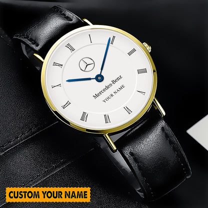 Personalized Merc Blue Quartz Leather Watch P300505