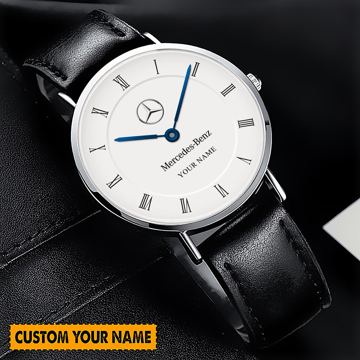 Personalized Merc Blue Quartz Leather Watch P300505