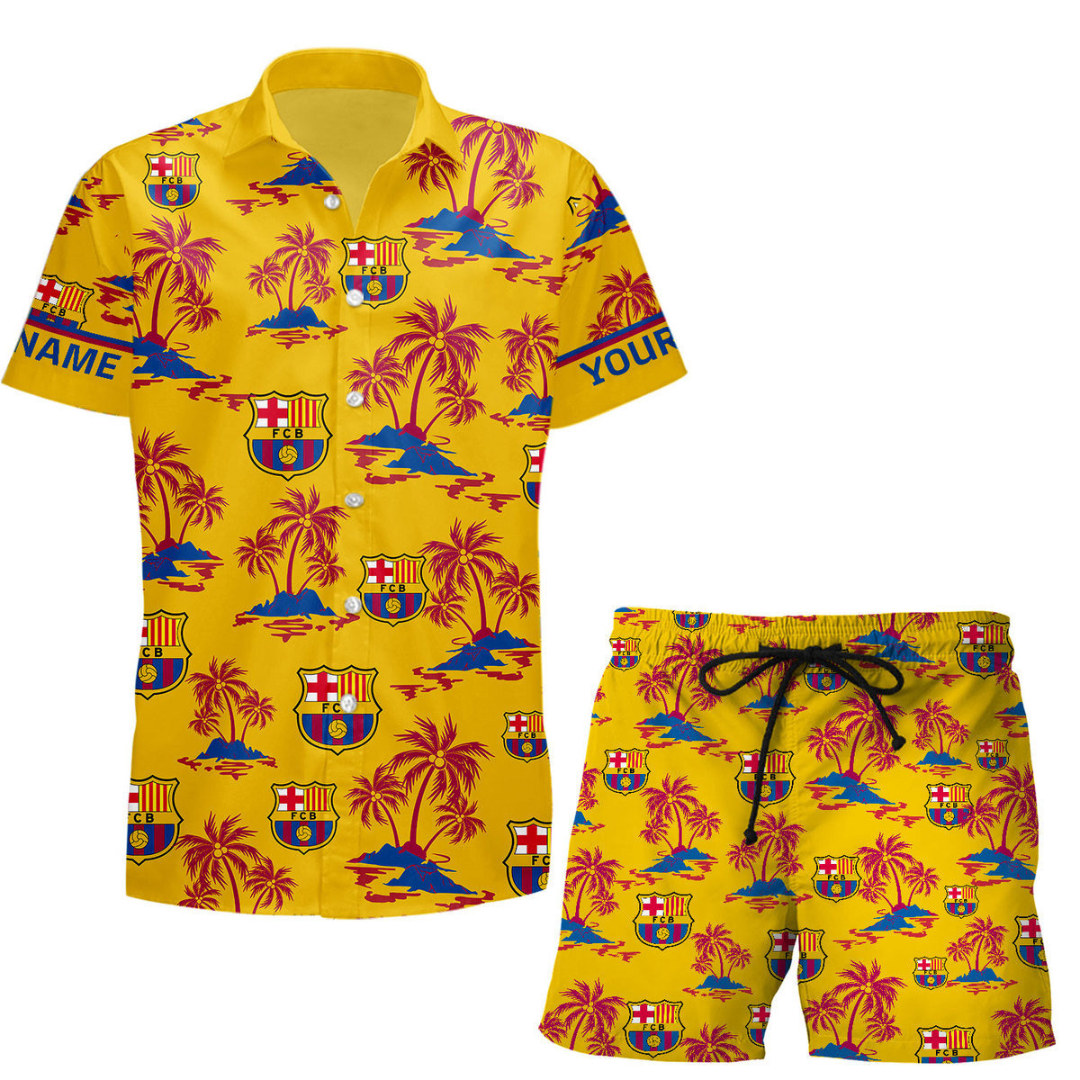 Personalized Barça Tropical Hawaii Shirt Beach Short S210802