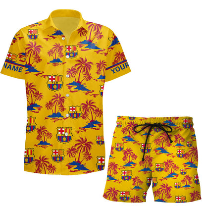 Personalized Barça Tropical Hawaii Shirt Beach Short S210802