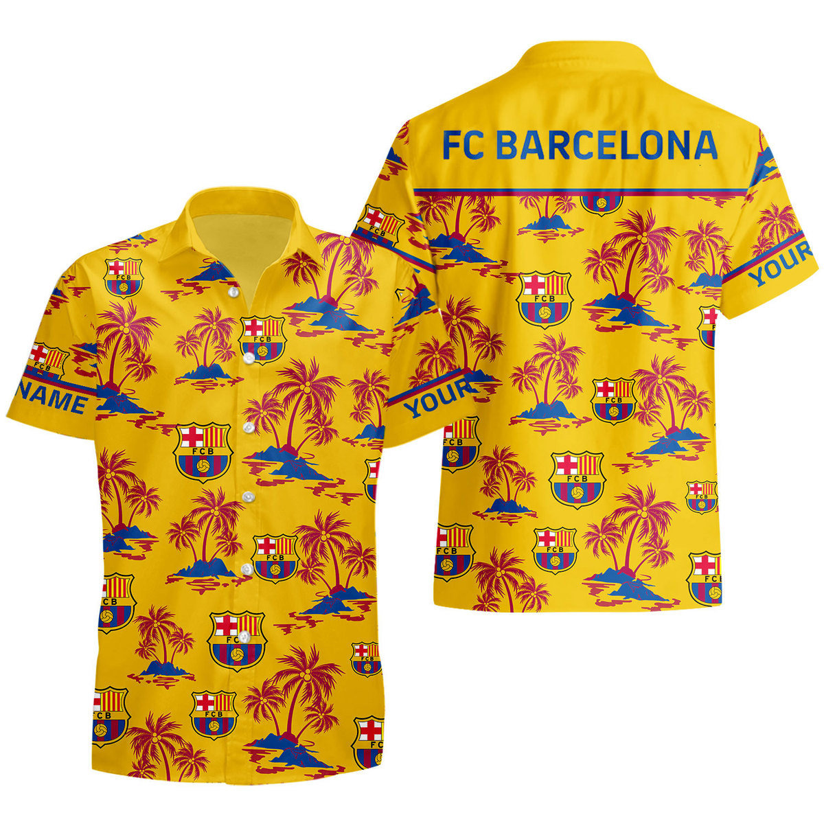 Personalized Barça Tropical Hawaii Shirt Beach Short S210802