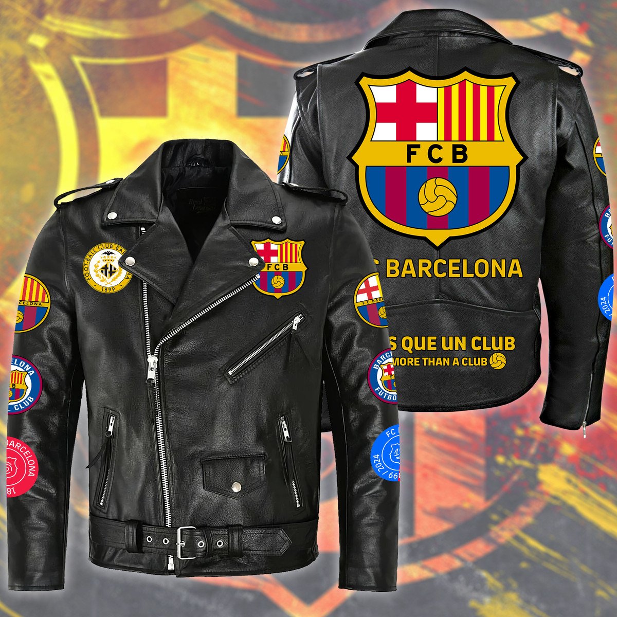 Barça Zipper Vintage Leather Jacket Q230802