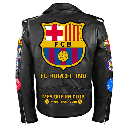 Barça Zipper Vintage Leather Jacket Q230802