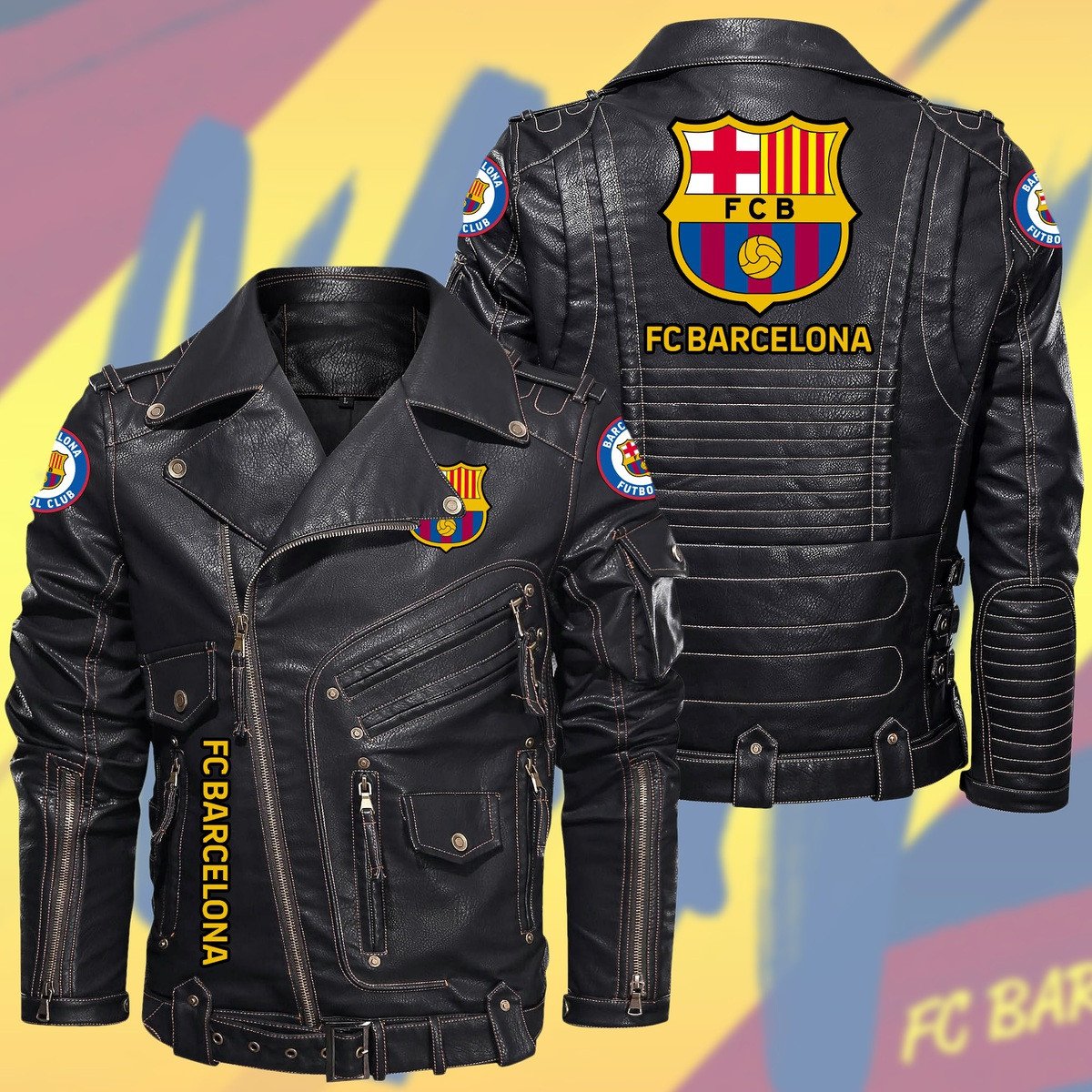 Barça Belt Solid Zipper Street Leather Jacket Q280803