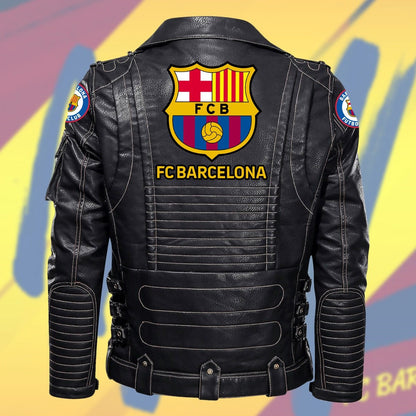 Barça Belt Solid Zipper Street Leather Jacket Q280803