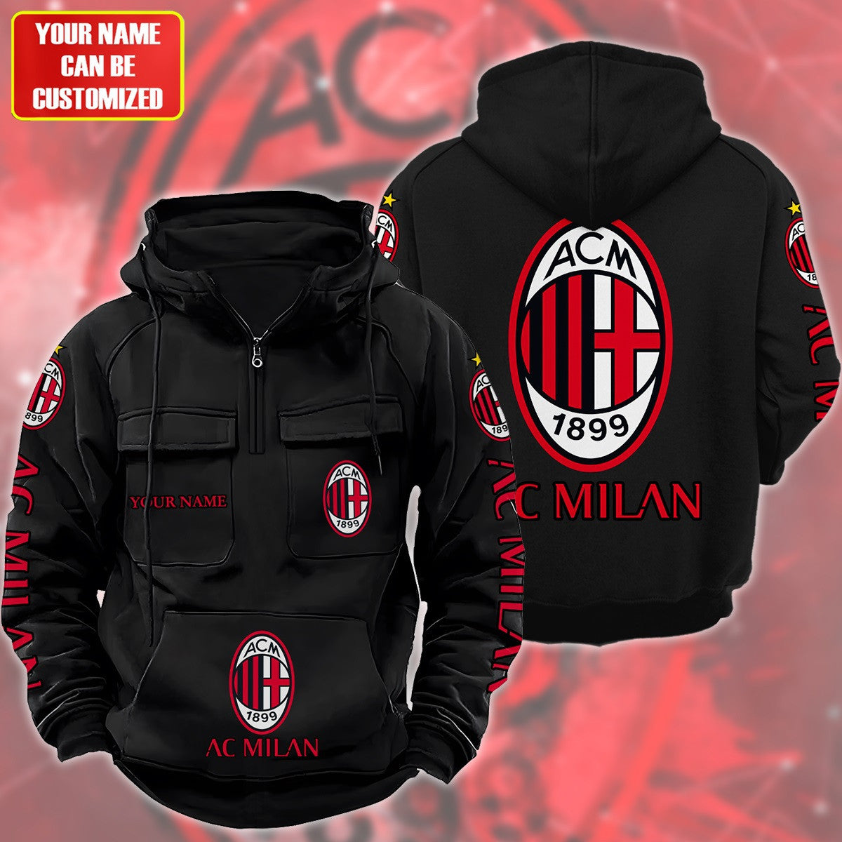 Personalized AC Milan Retro Cotton Hoodie S270806