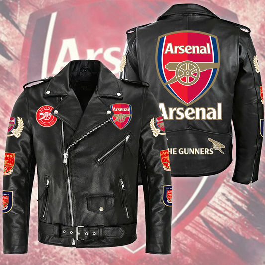 Arsenal The Gunners Zipper Vintage Leather Jacket Q280801