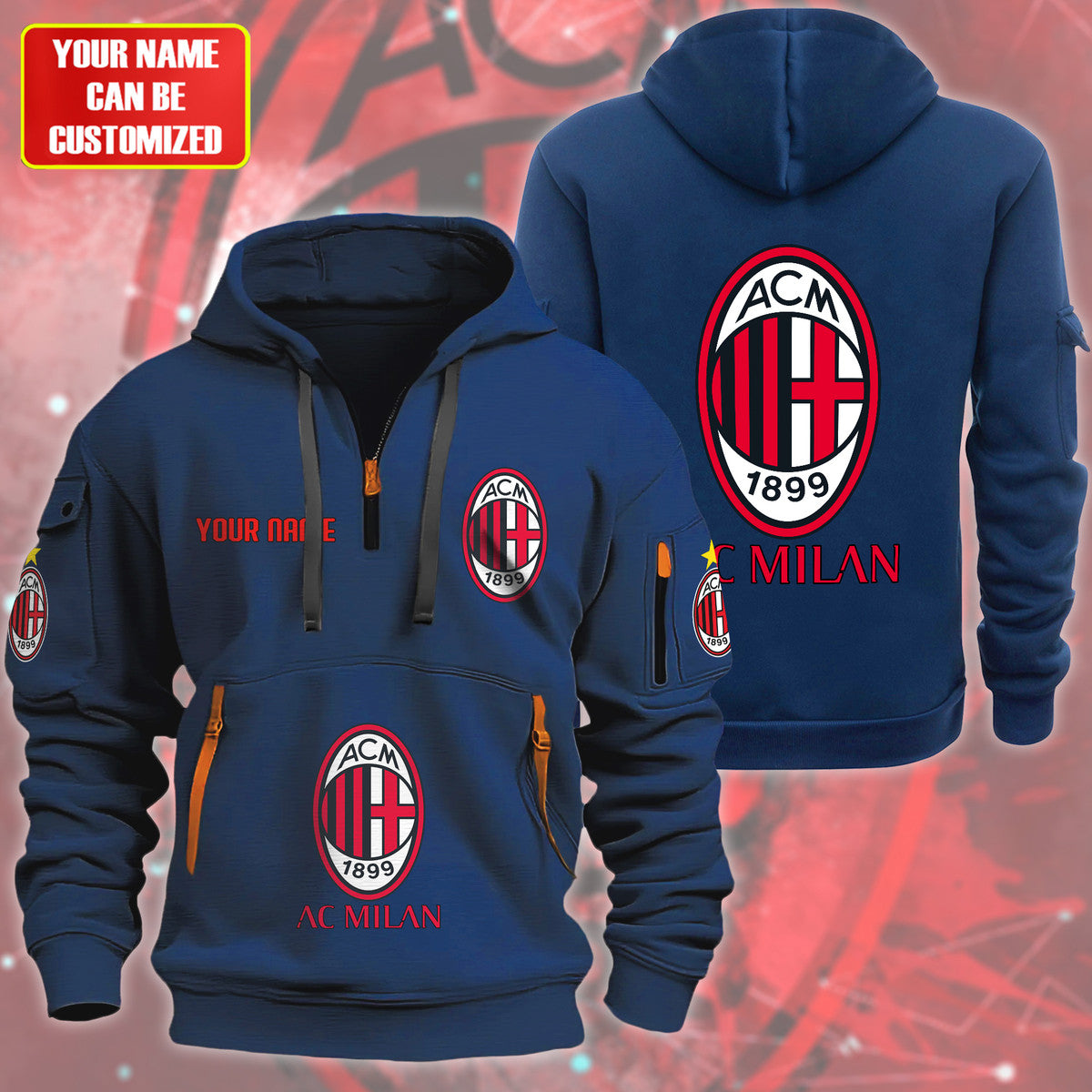 Personalized AC Milan F.C Zip-Hoodie Cotton Jacket QB040901