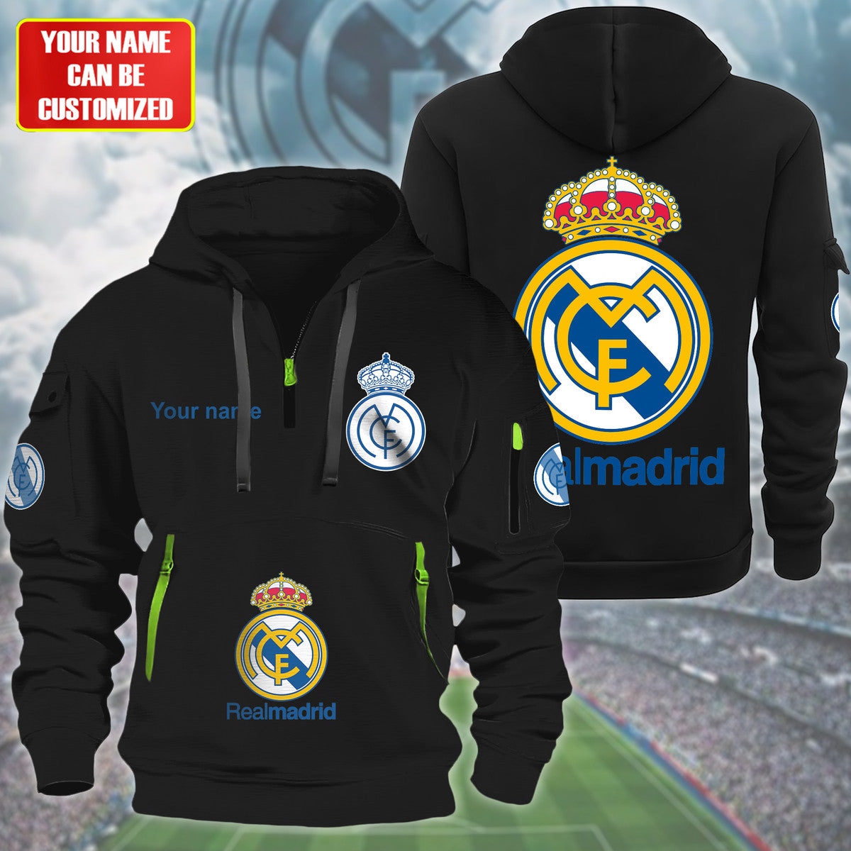 Personalized Real Madrid Zip-Hoodie Cotton Jacket Q040906