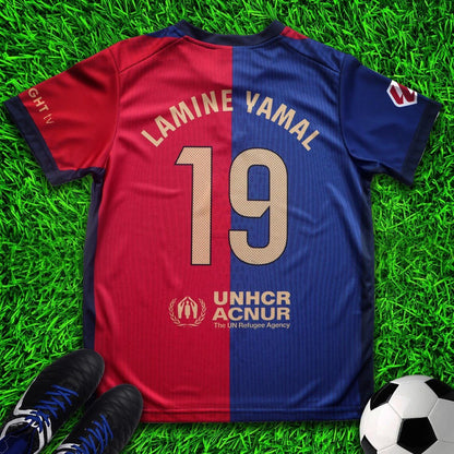 Barcelona Yamal Home New 2024/2025 Soccer Jersey & Shorts with Socks Set for Boys and Girls Youth Sizes