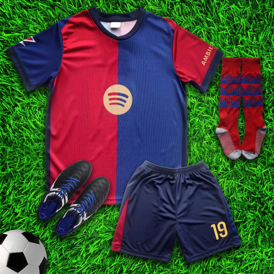 Barcelona Yamal Home New 2024/2025 Soccer Jersey & Shorts with Socks Set for Boys and Girls Youth Sizes