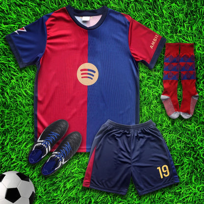 Barcelona Yamal Home New 2024/2025 Soccer Jersey & Shorts with Socks Set for Boys and Girls Youth Sizes
