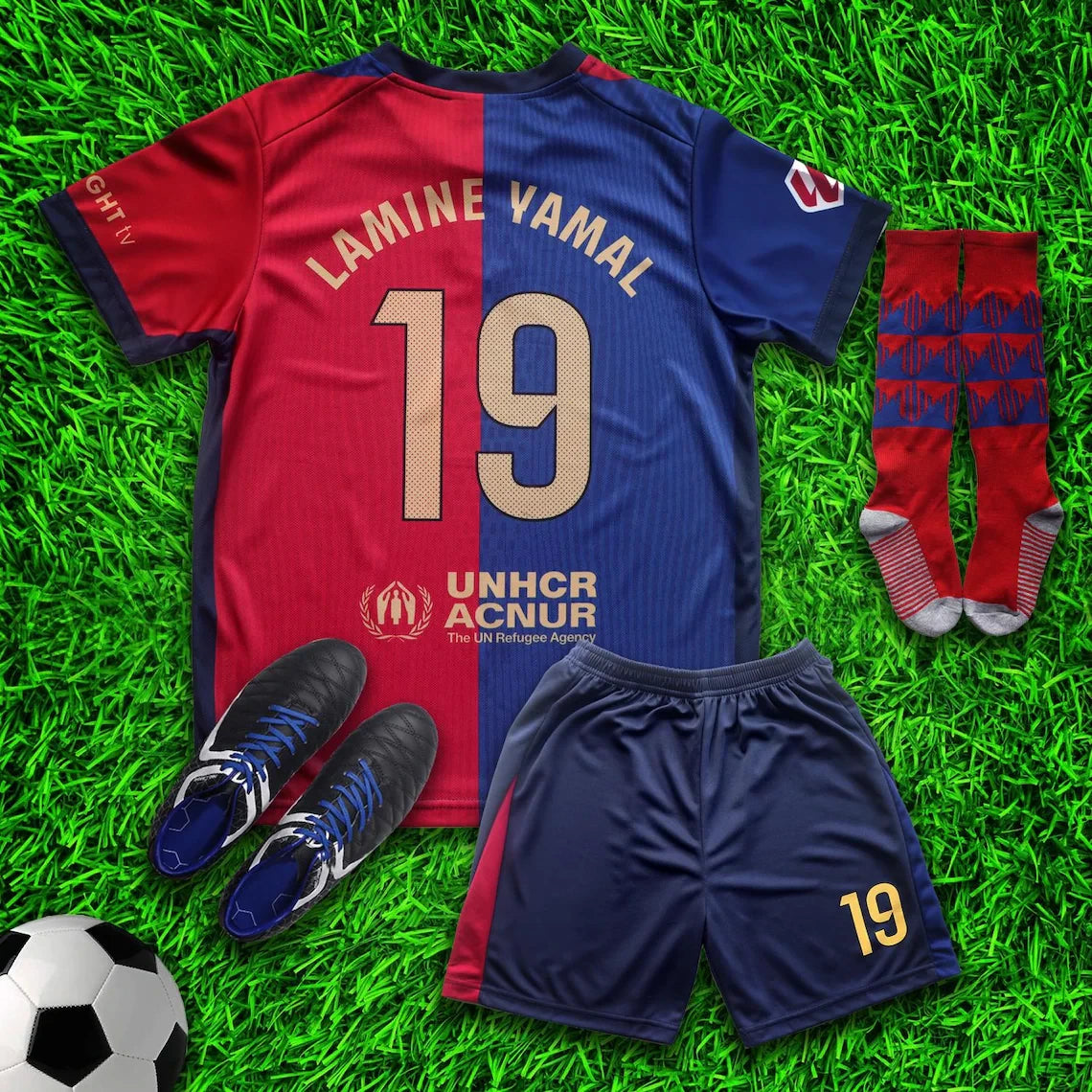Barcelona Yamal Home New 2024/2025 Soccer Jersey & Shorts with Socks Set for Boys and Girls Youth Sizes