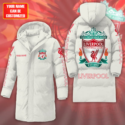 Liverpool FC Long Padded Coat , Thick And Warm , Hooded Cotton Coat P230902