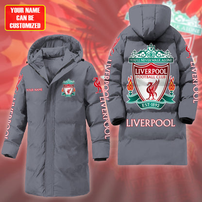 Liverpool FC Long Padded Coat , Thick And Warm , Hooded Cotton Coat P230902